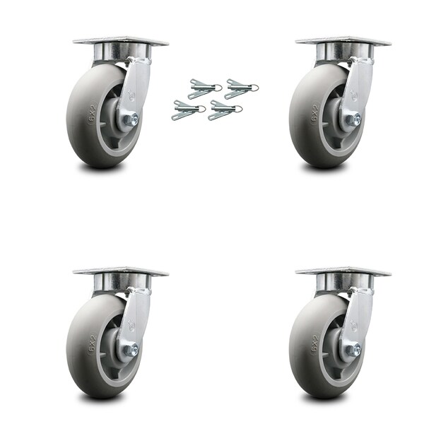 6 Inch Kingpinless Thermoplastic Rubber Wheel Swivel Caster Set with Swivel Lock